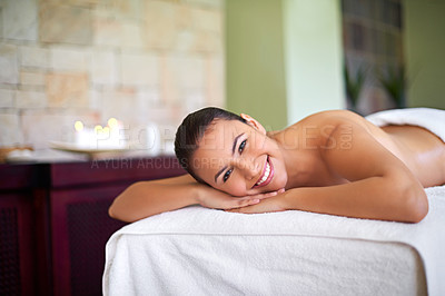 Buy stock photo Shot of an attractive woman enjoying a day at a health spa