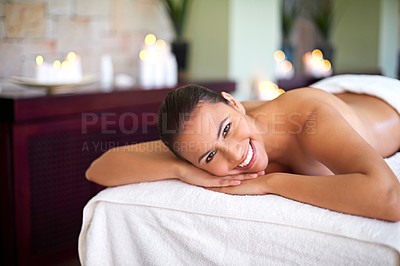 Buy stock photo Shot of an attractive woman enjoying a day at a health spa