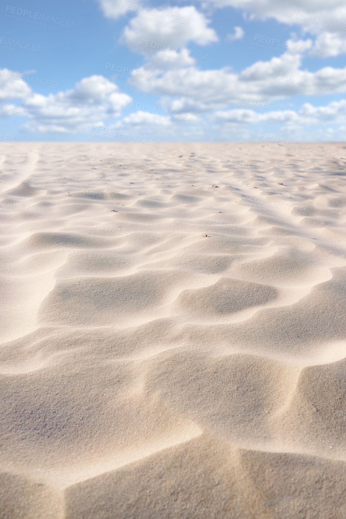 Buy stock photo Outdoor, sand dunes and environment at beach for nature reservation and conservation in Dubai. Outside, textured and desert in ocean side as tourist destination, organic reserve and preservation