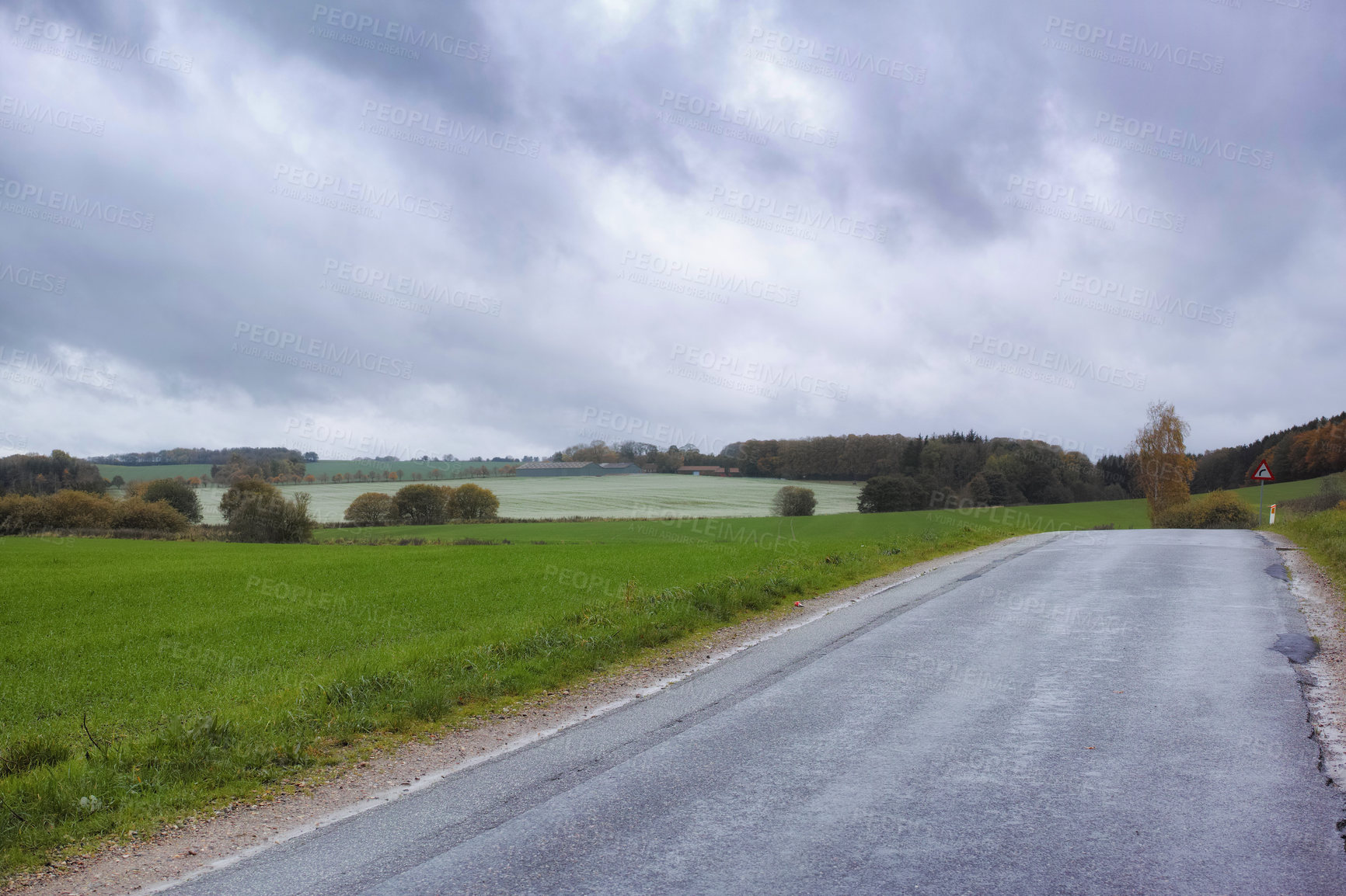 Buy stock photo Empty road, travel and field for peace in nature, route and weekend trip to countryside on holiday. Street, tourism and freedom destination on vacation, sustainability and journey to New Zealand