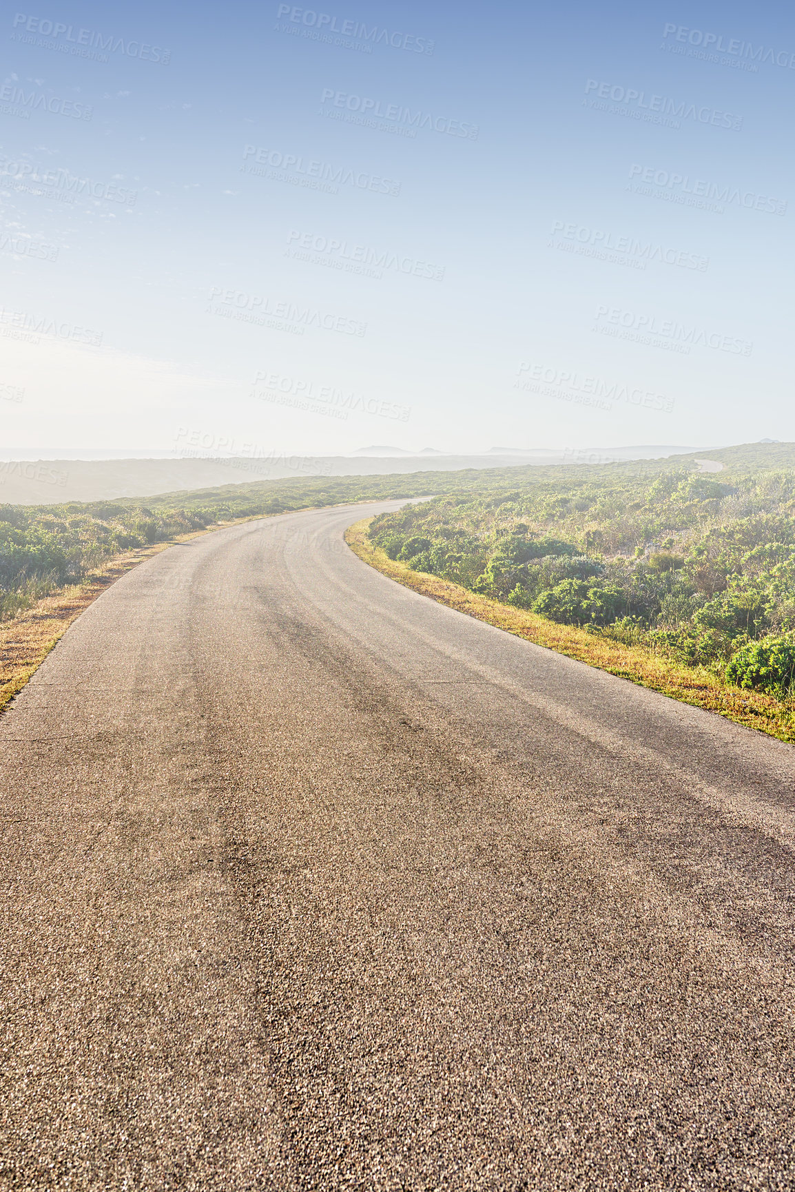 Buy stock photo Outdoor, countryside and road with nature for trip, drive and travel on holiday in Arizona. Outside, adventure and tourism with asphalt for highway, transportation and vacation in rural areas