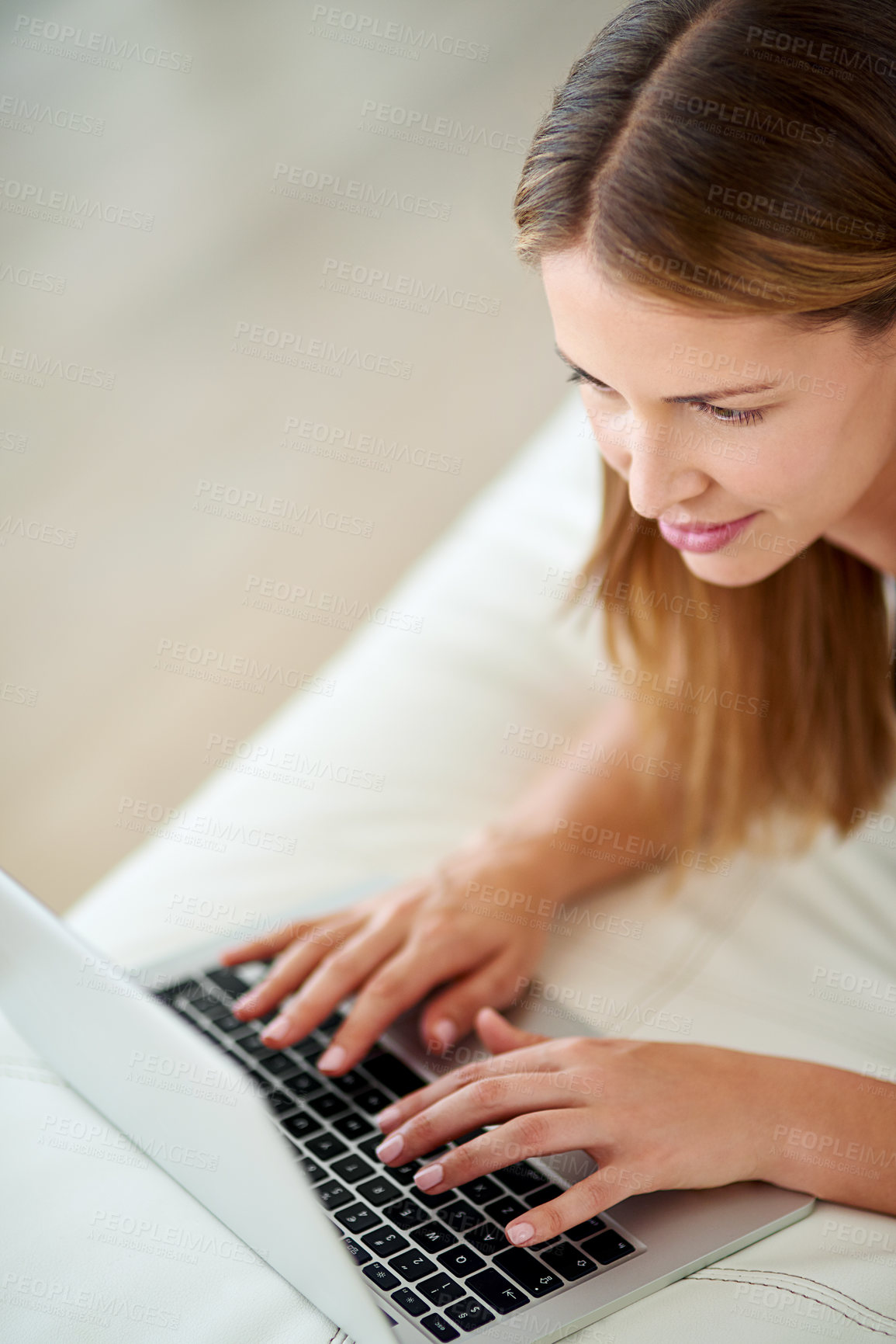 Buy stock photo Woman, laptop and realtor networking in home, agent and online for real estate opportunity or listing. Female person, schedule showing and search property website for condo, remote work and planning