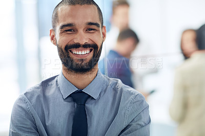Buy stock photo Cropped portrait of a young businessman standing in the office