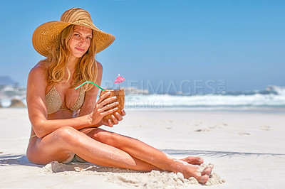 Buy stock photo Girl on the beach in summer sunshine