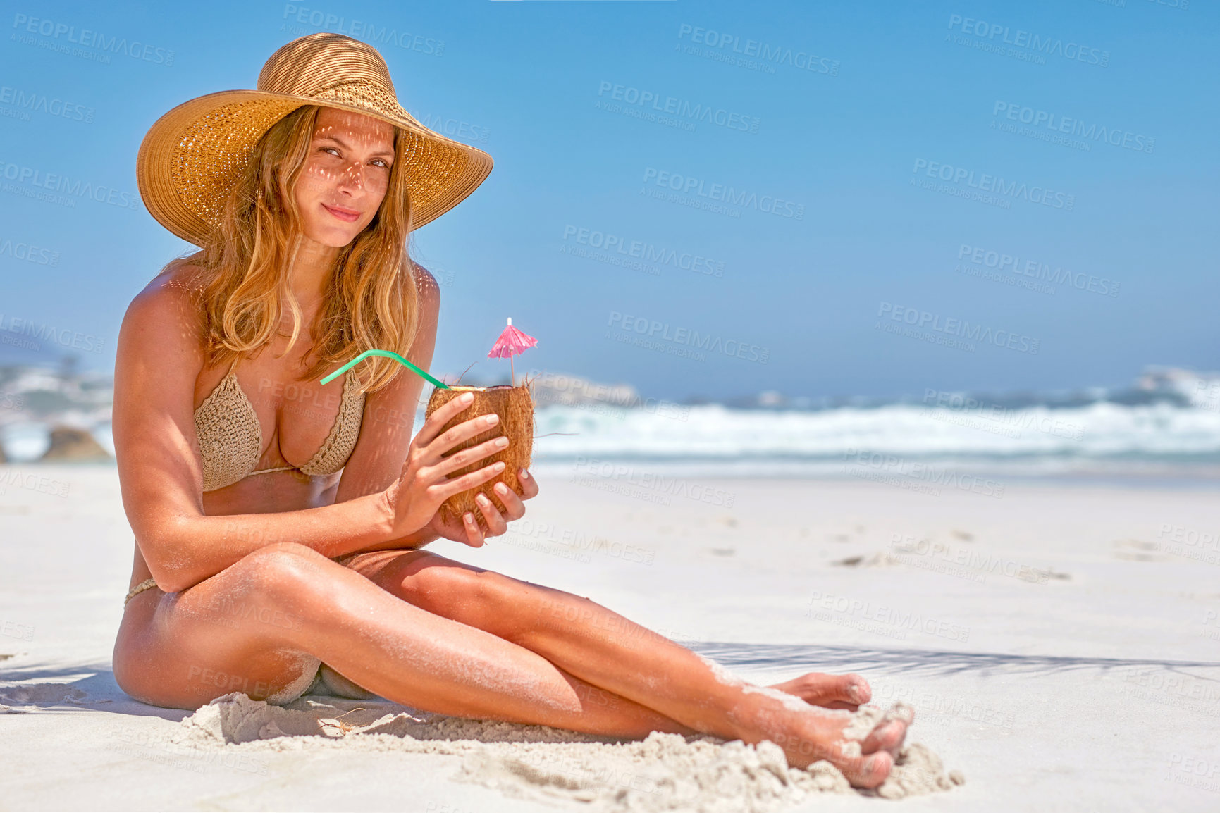 Buy stock photo Girl on the beach in summer sunshine