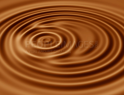 Buy stock photo Chocolate, liquid swirl and texture of dessert, artistic production and pattern in confection. Caramel, sweets and closeup of sugar process in transformation, cocoa sauce and baking preparation