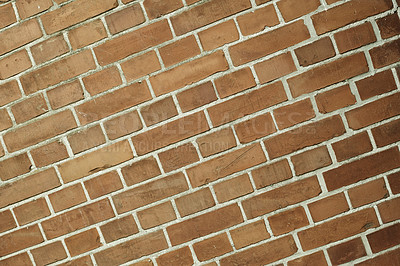 Buy stock photo Outdoor, brick wall and pattern on surface of home, house or city building with style or texture. Detail background, architecture exterior or solid construction design on old firm structure outside