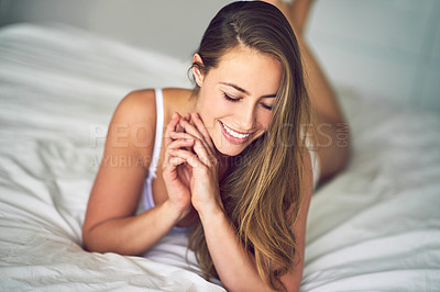 Buy stock photo Cropped shot of a young woman posing in her underwear