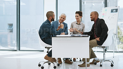 Buy stock photo Full length shot of a group of businesspeople in the boardroom