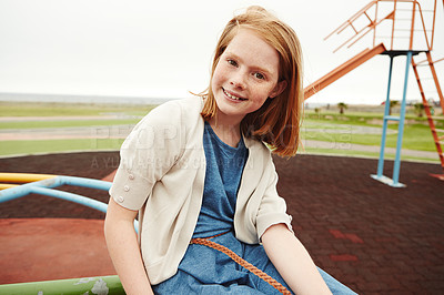 Buy stock photo Portrait of a young girl at the park