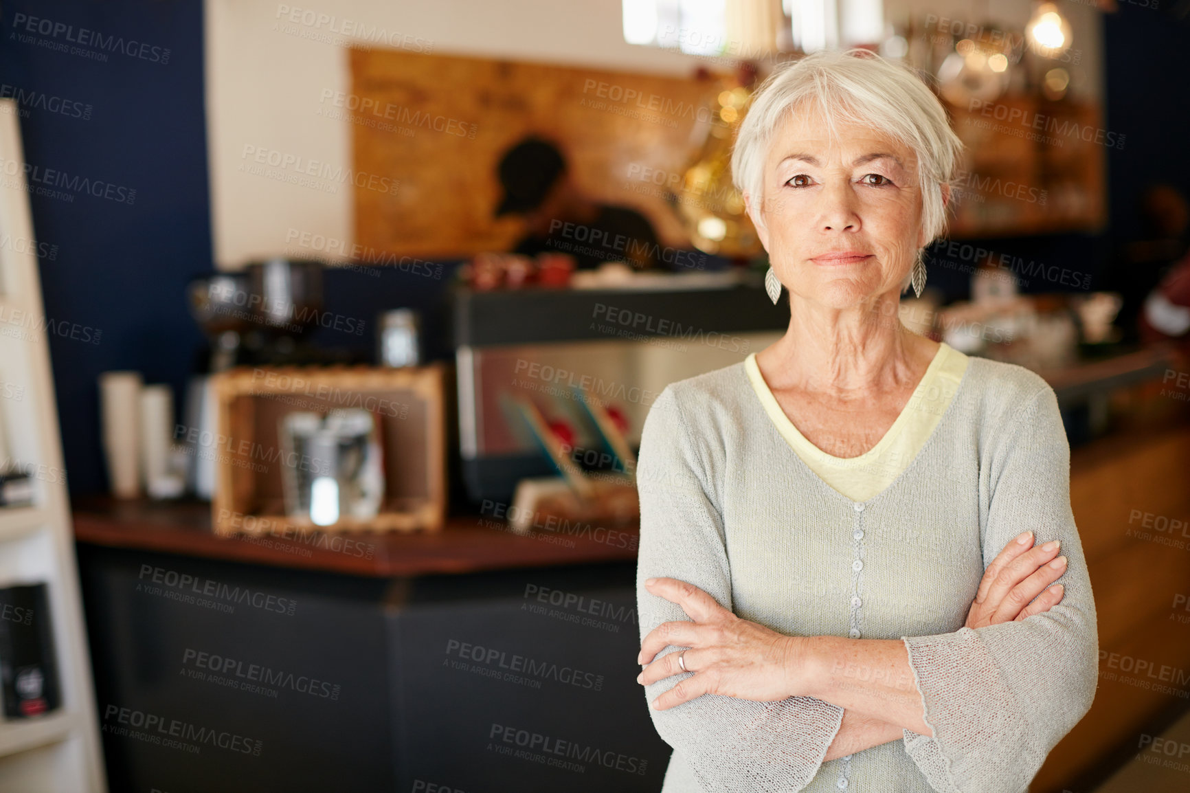 Buy stock photo Portrait of a senior woman working in a coffee shop