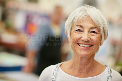 Buy stock photo Shot of a senior woman working in a workshop