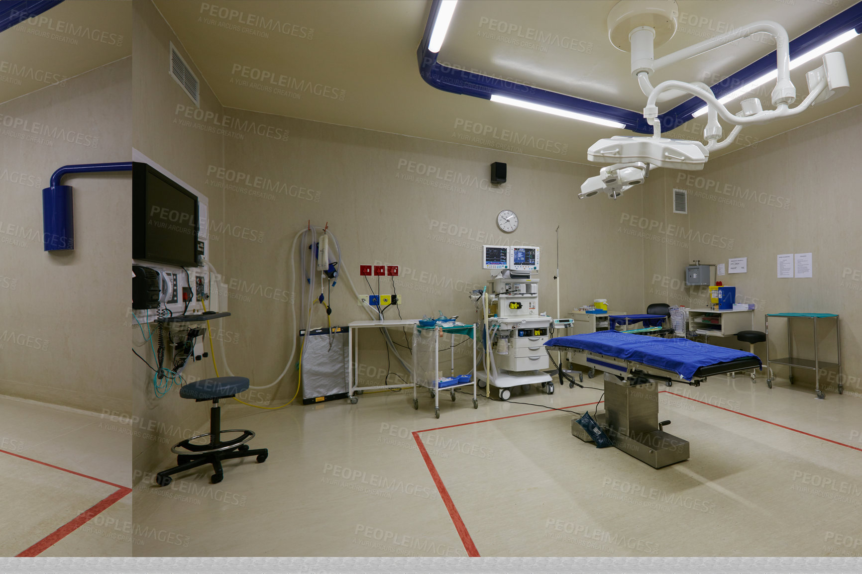 Buy stock photo Shot of monitoring equipment and a bed in an empty hospital ward