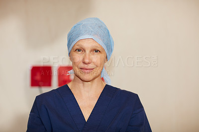 Buy stock photo Portrait of a confident surgeon working in a hospital