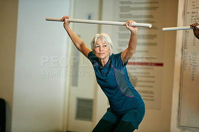 Buy stock photo Shot of a senior woman doing pvc exercises at the gym