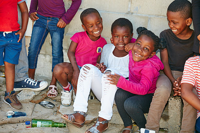 Buy stock photo Cropped portrait of a group of kids at a community outreach event