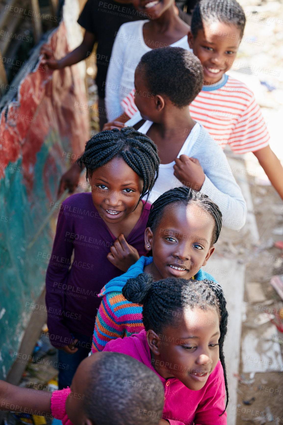 Buy stock photo Cropped portrait of a group of kids at a community outreach event