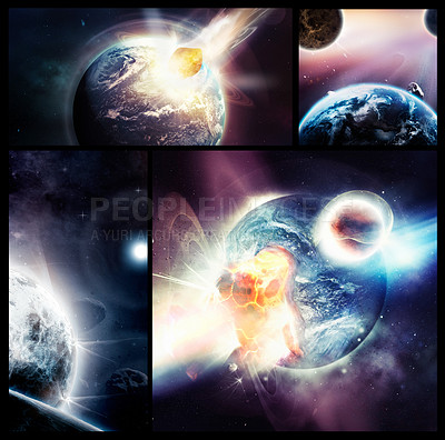 Buy stock photo Composite image of various galaxy-related illustrations