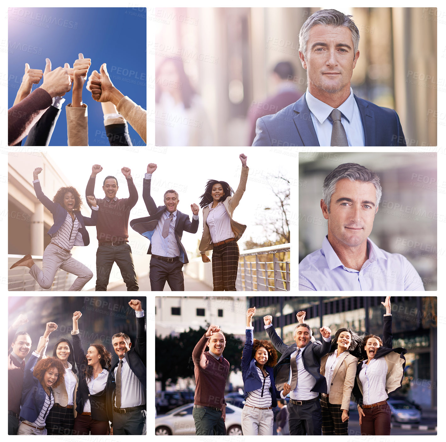 Buy stock photo Composite image of businesspeople in different environments