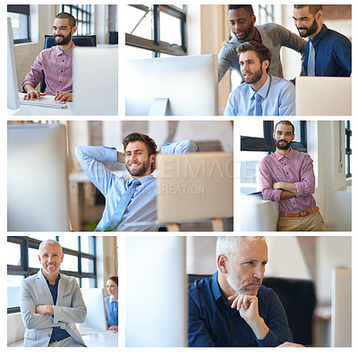 Buy stock photo Composite image of different businessmen in the office
