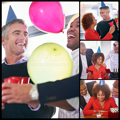 Buy stock photo Composite image of businesspeople at an office party