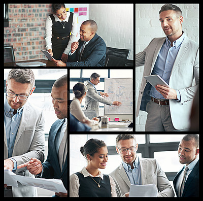 Buy stock photo Composite image of corporate businesspeople in the office