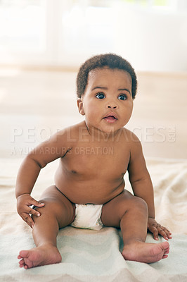 Buy stock photo Shot of an adorable baby girl at home