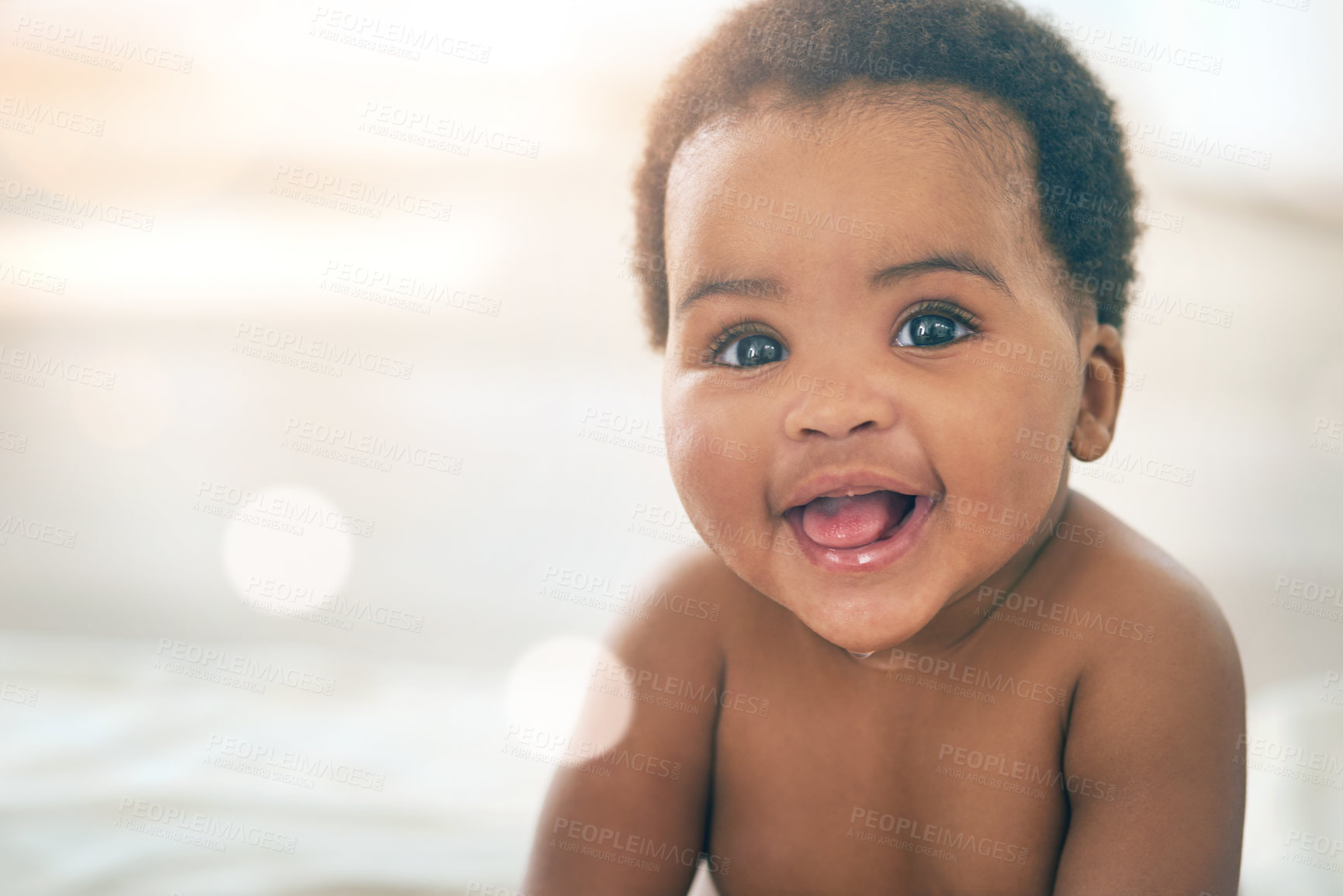 Buy stock photo Shot of an adorable baby girl at home