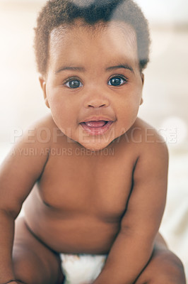 Buy stock photo Portrait of an adorable baby girl at home
