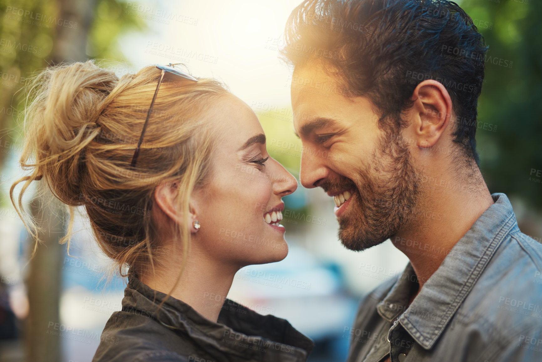 Buy stock photo Shot of a young couple out in the city