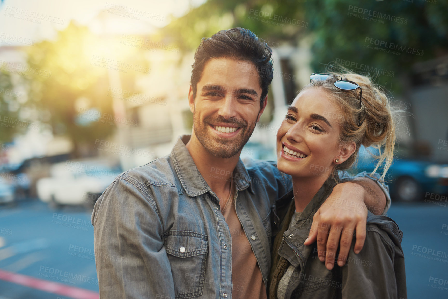 Buy stock photo Shot of a young couple out in the city