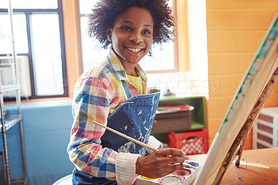 Buy stock photo Portrait of a young schoolgirl in an art class