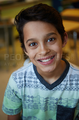 Buy stock photo Portrait of a smiling elementary student at school