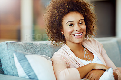 Buy stock photo Shot of a young woman at home