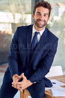 Buy stock photo Portrait of a businessman sitting in his office