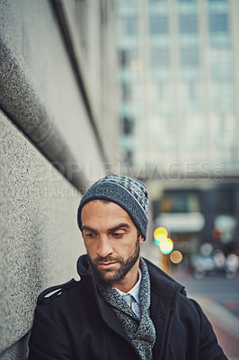 Buy stock photo Cropped shot of a man out in the city
