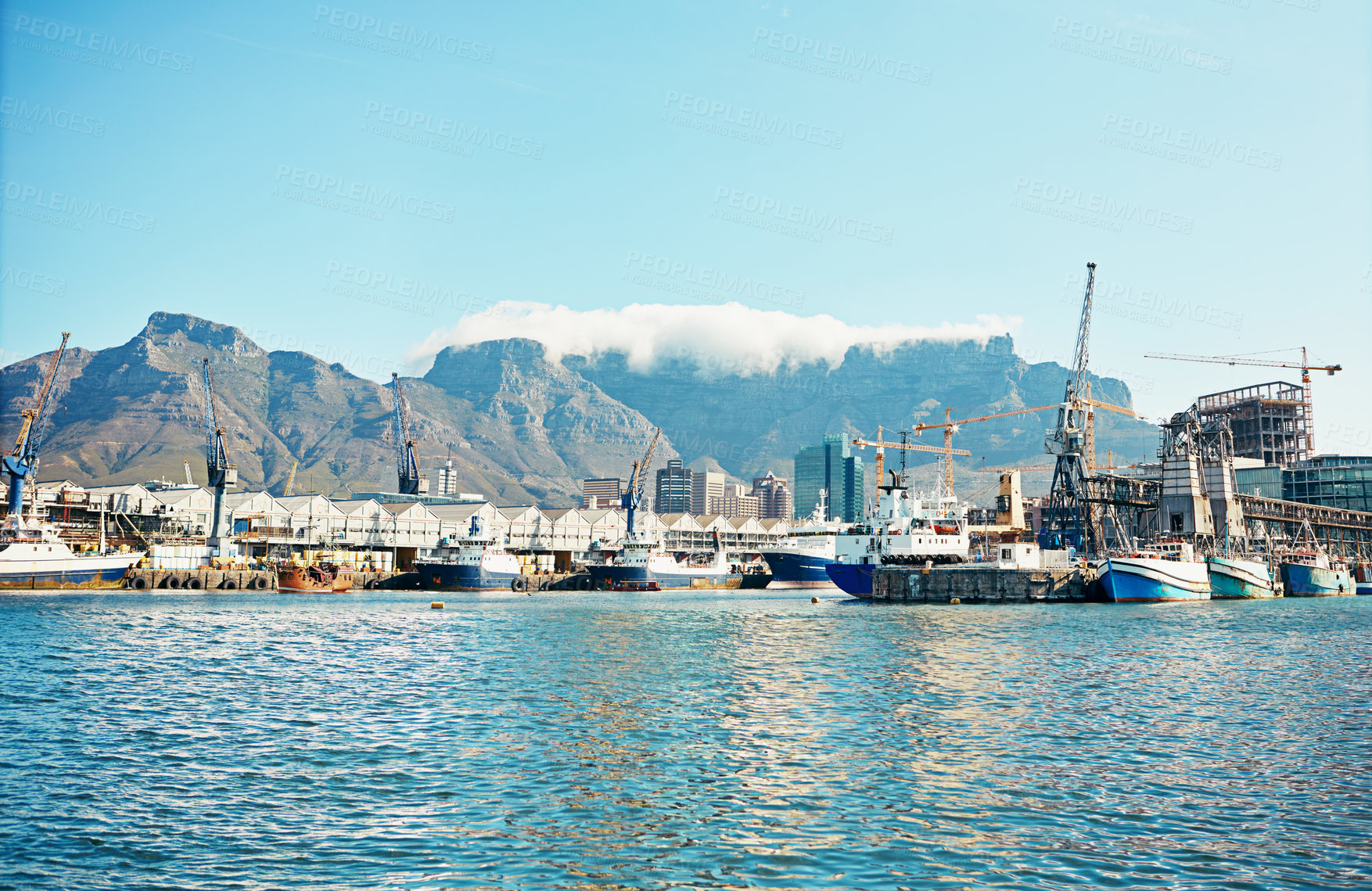 Buy stock photo Shot of ships in harbour