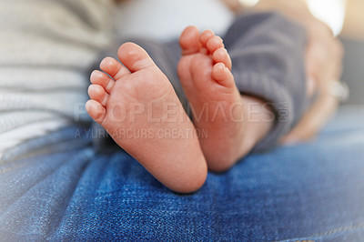 Buy stock photo Closeup shot of a newborn baby's feet