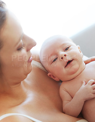Buy stock photo Closeup shot of a mother holding her newborn baby