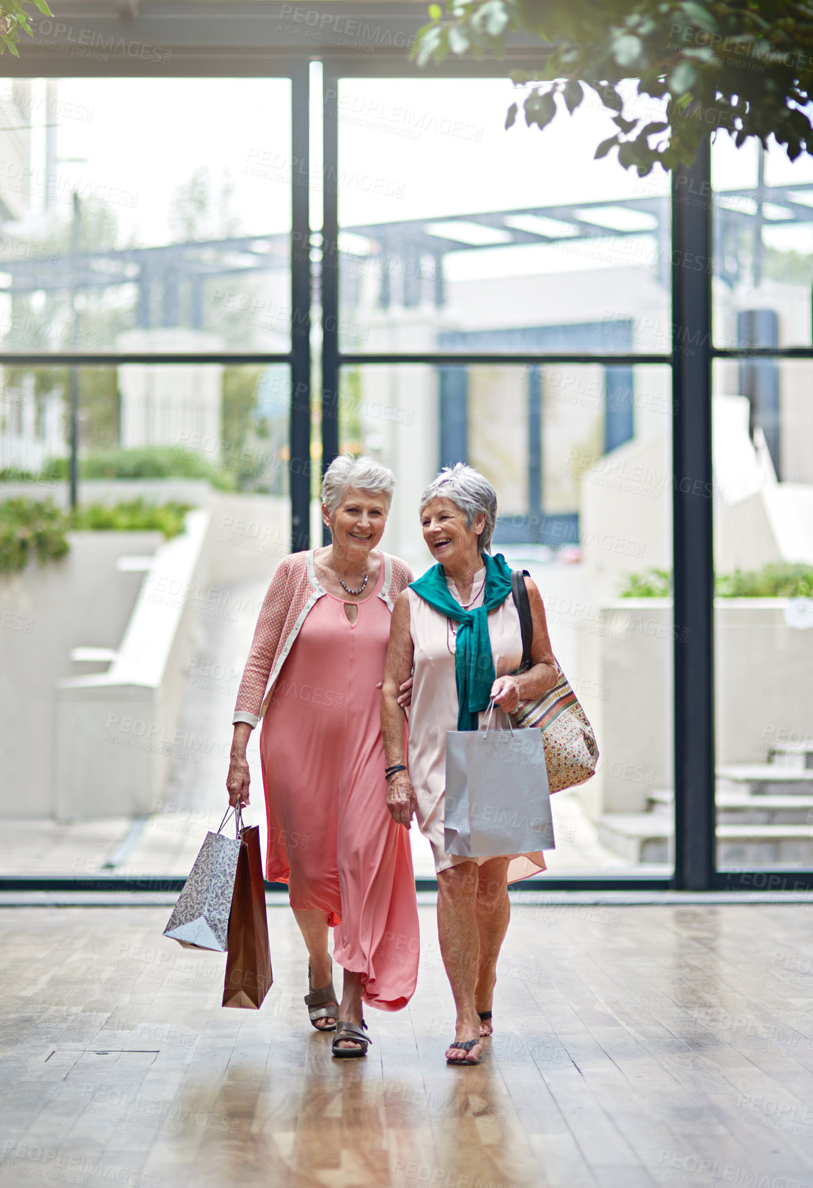 Buy stock photo Full length portrait of a two senior women out on a shopping spree