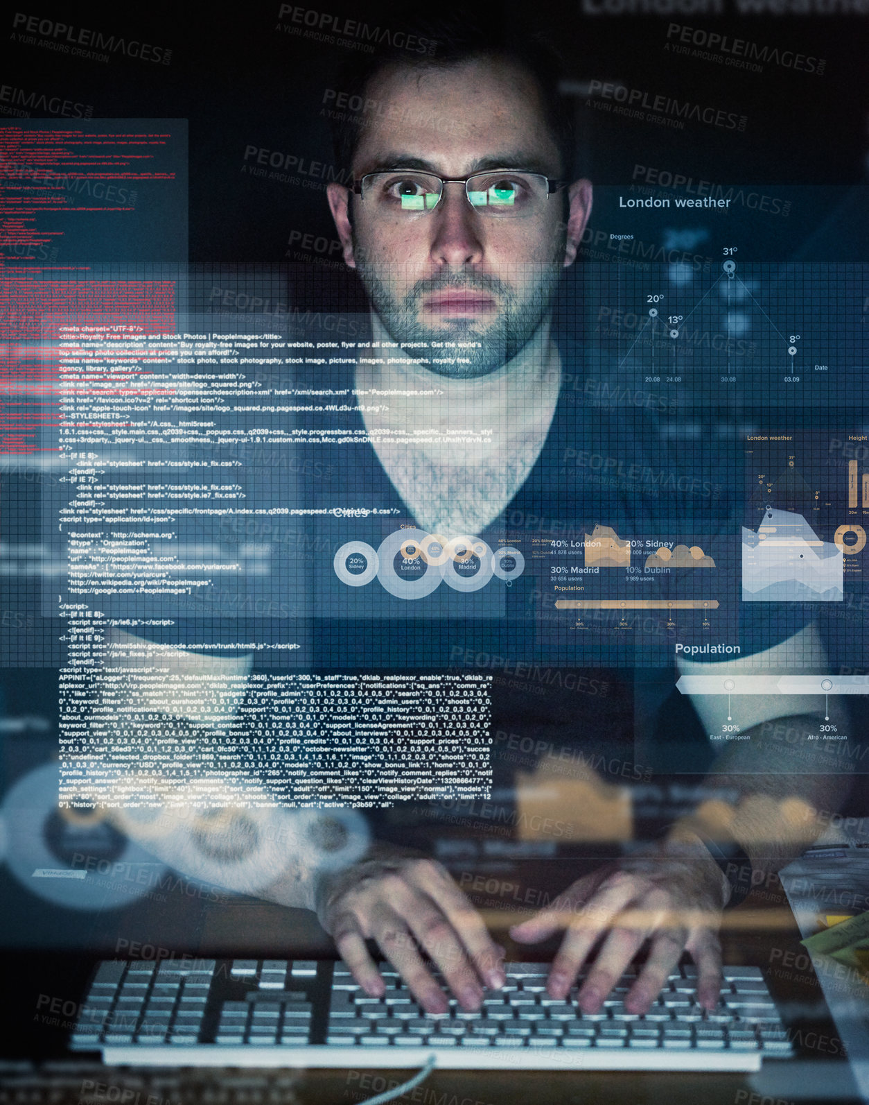 Buy stock photo Cropped shot of a young computer programmer looking through data