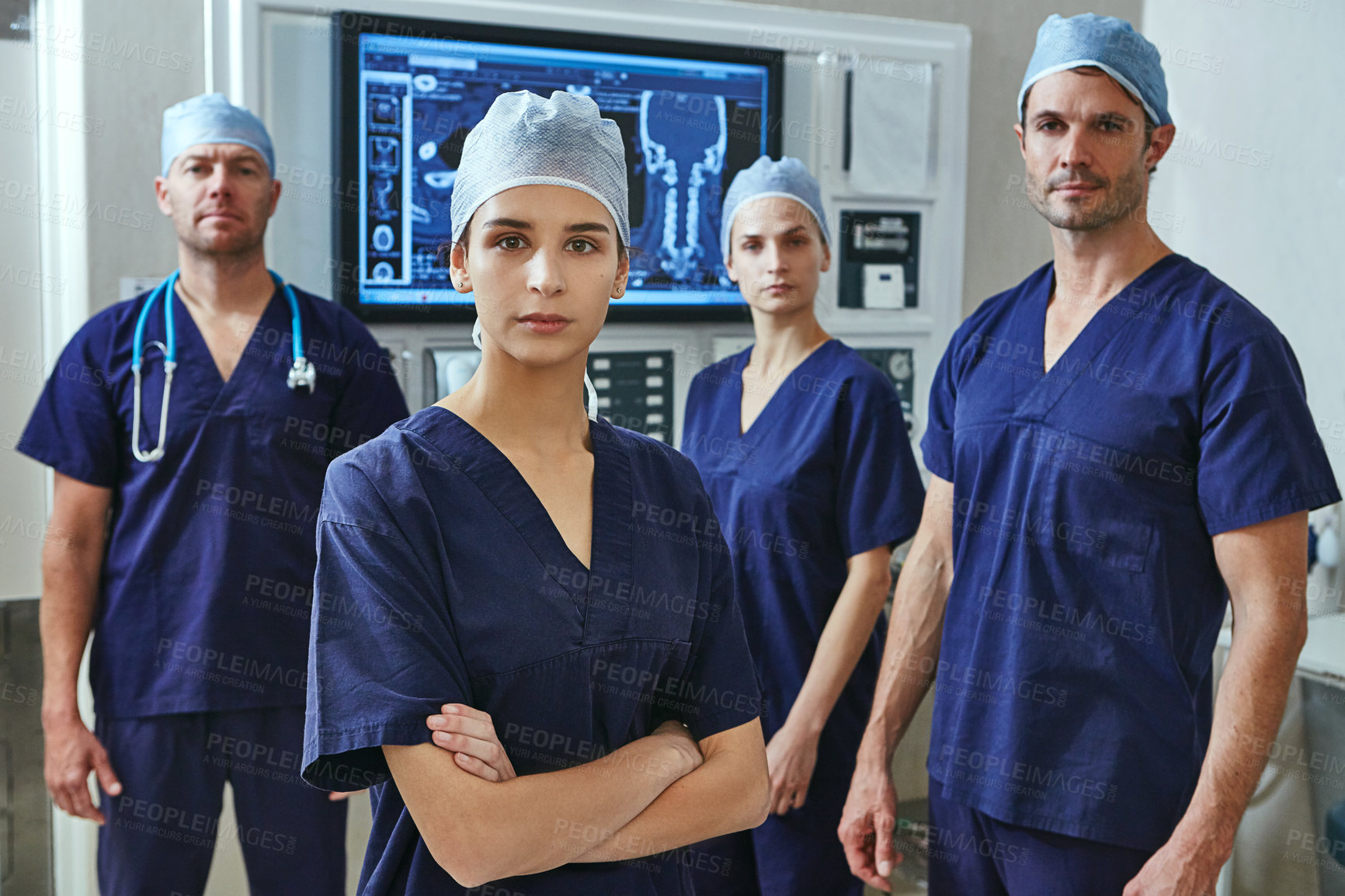 Buy stock photo Portrait of a team of surgeons in a hospital