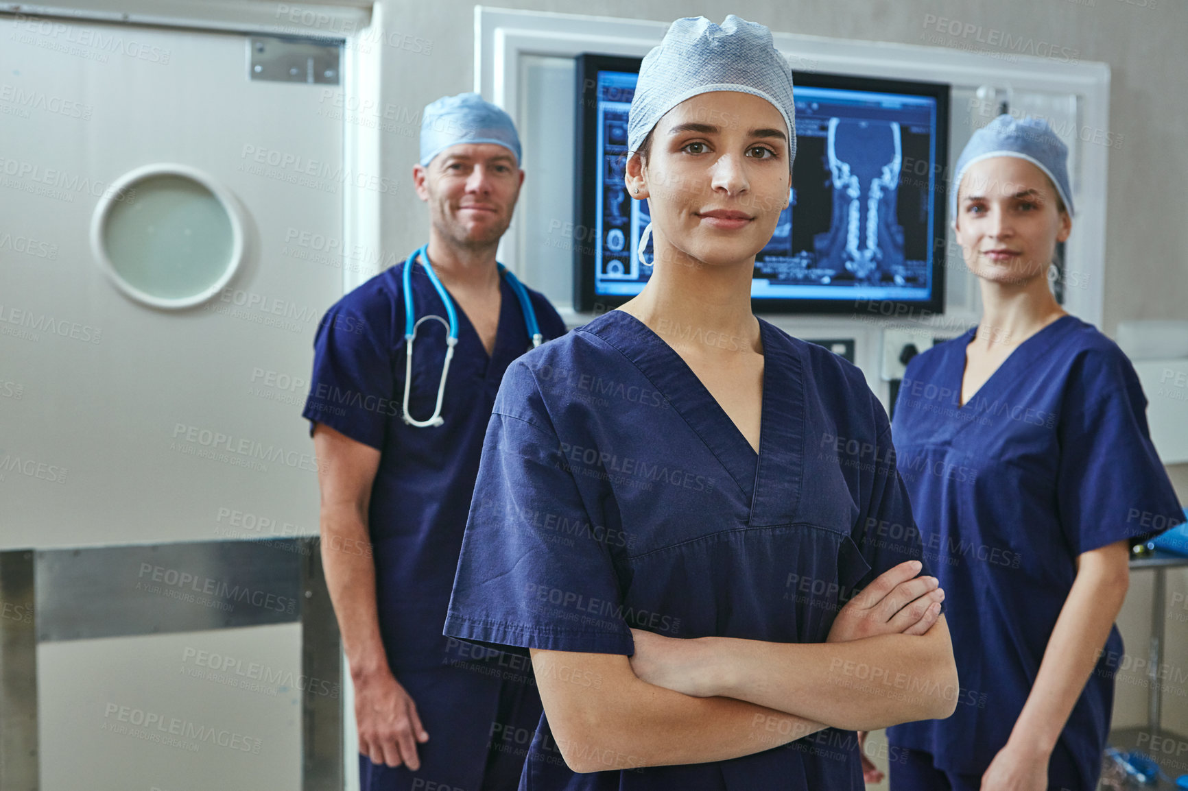 Buy stock photo Portrait of a team of surgeons in a hospital