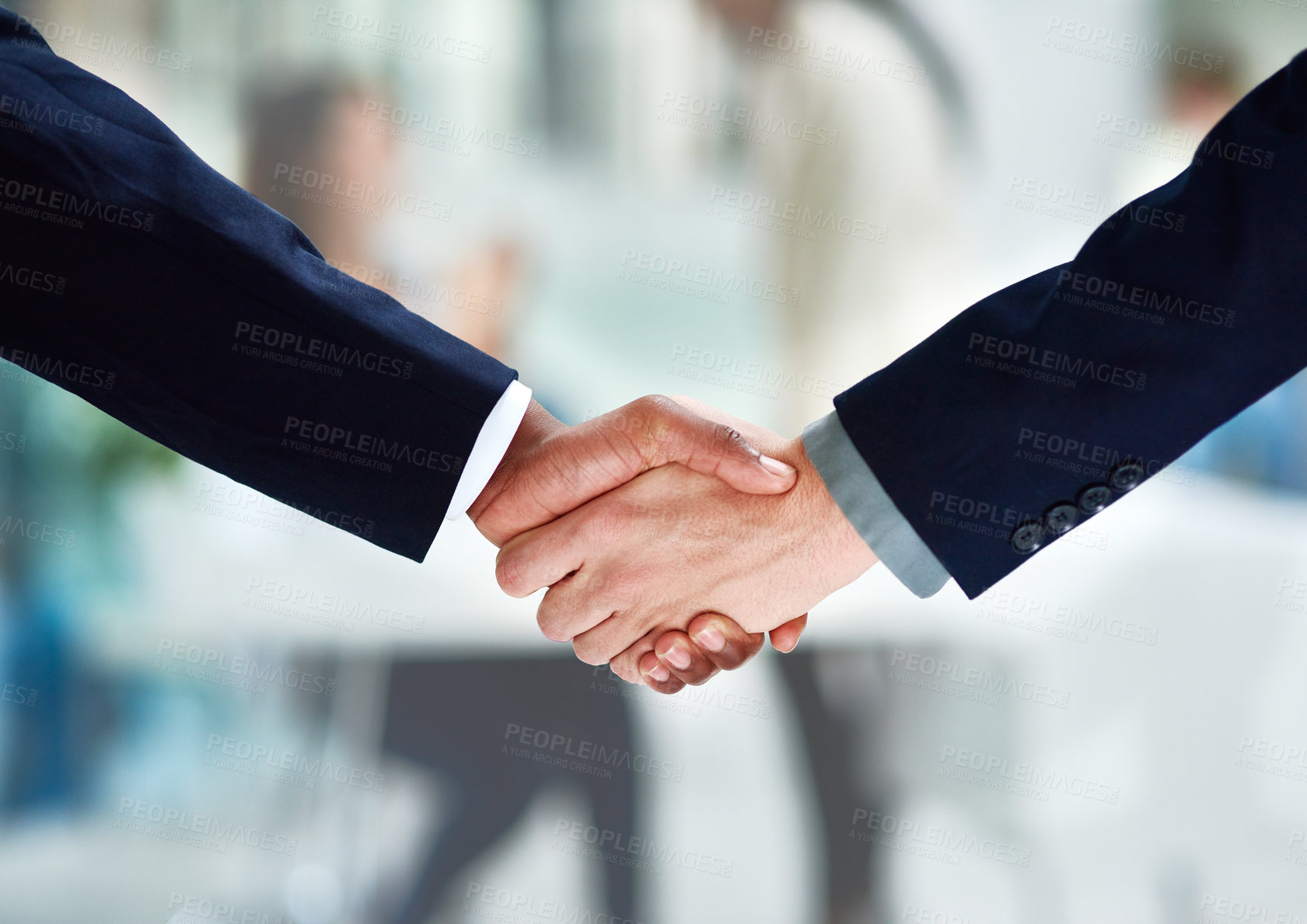 Buy stock photo Handshake, welcome and business people with thank you for hiring, interview and recruitment success. Deal, shaking hands and  b2b men in partnership, collaboration and onboarding negotiation 