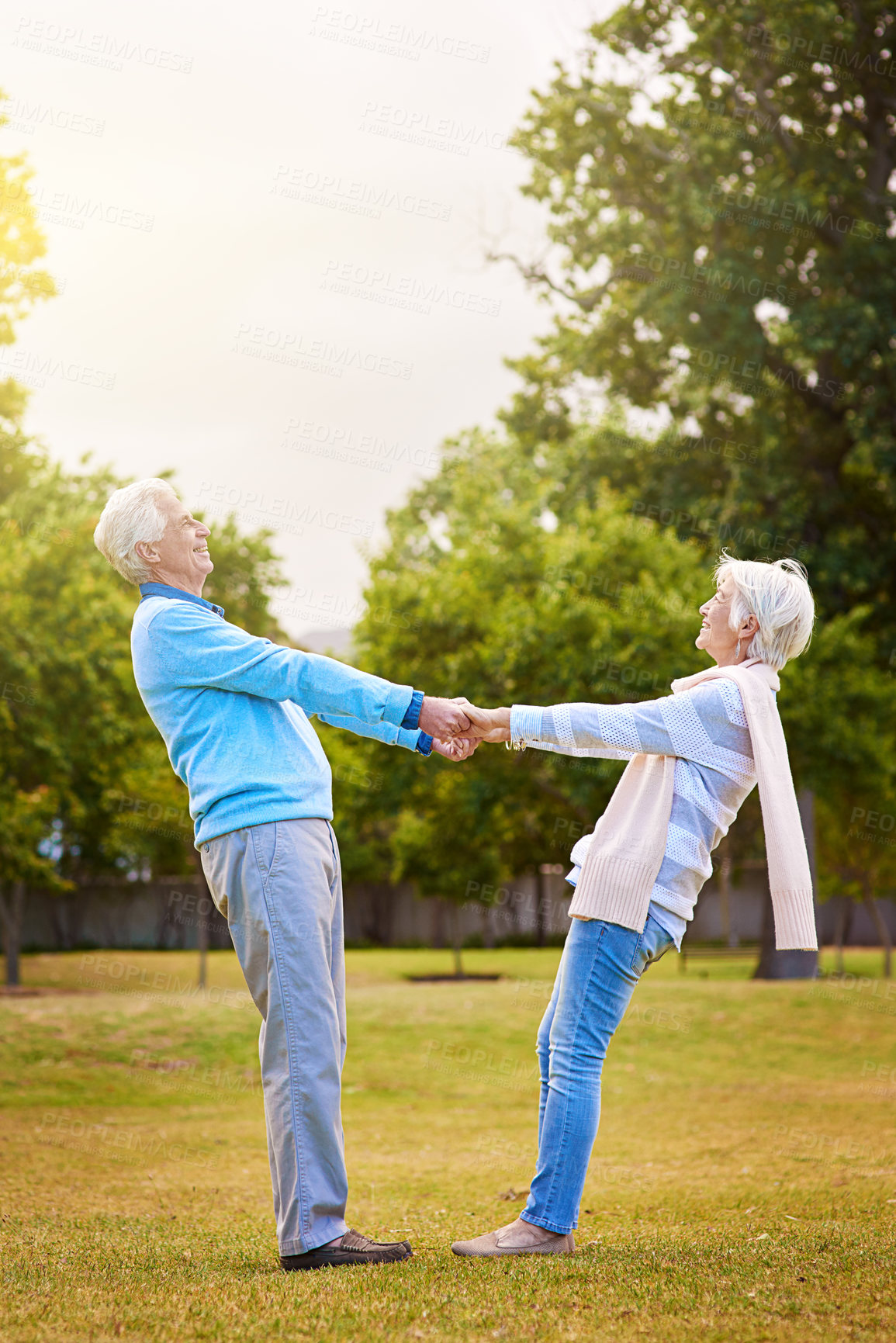 Buy stock photo Shot of a senior couple enjoying the day together in a park