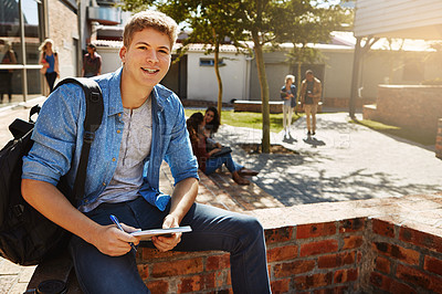 Buy stock photo Portrait of a young student sitting on campus