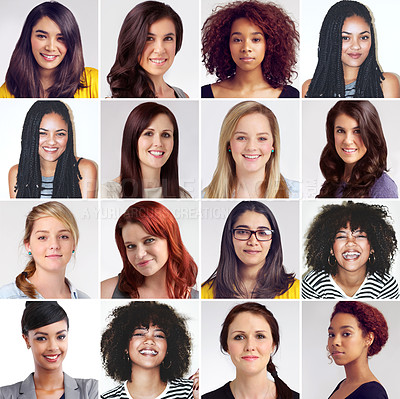 Buy stock photo Composite image of a diverse group of smiling women