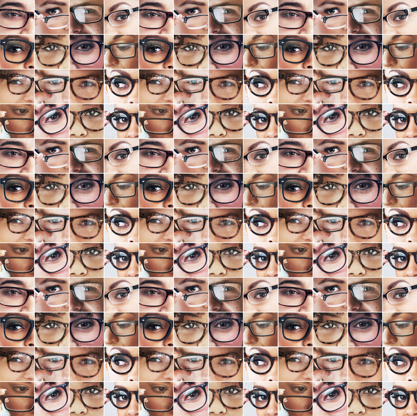 Buy stock photo Composite image of an assortment of eyes wearing glasses