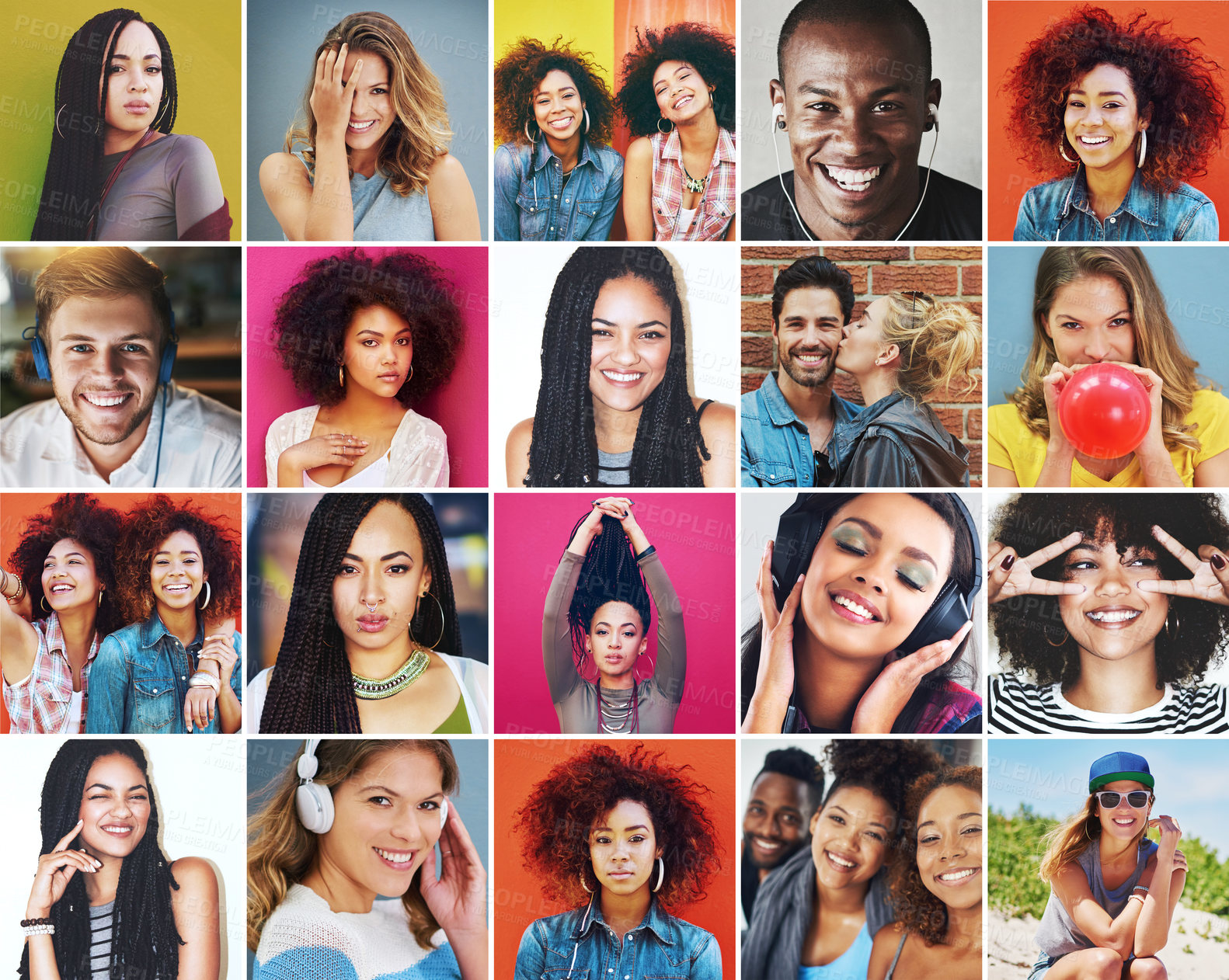 Buy stock photo Composite image of a diverse group of smiling people