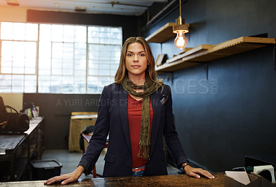 Buy stock photo Portrait of a young business owner standing in her shop